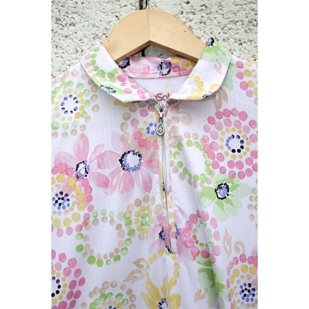 SANSOLEIL Sol style Cool Zip Mock Pink & Green Floral Golf Dress Size Small